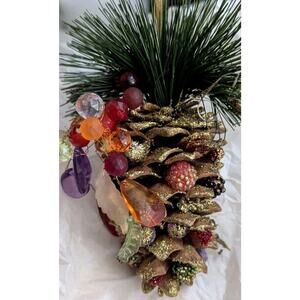 Winward Silks Jeweled Gem Pinecone Ornament Gold Glitter Large New Christmas